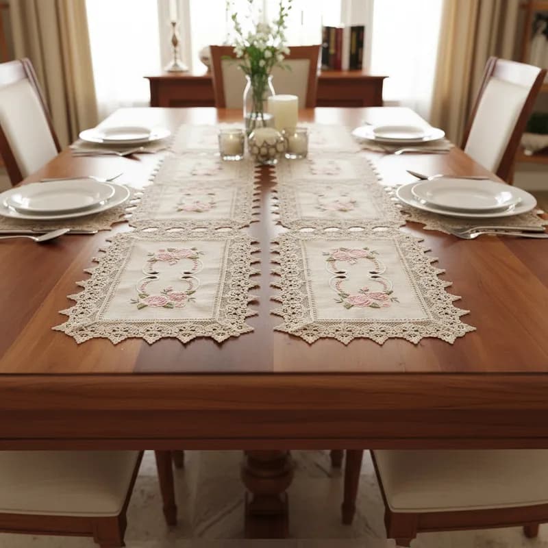 Par de Toalha de Bandeja Renda Bordada Mesa Posta Decoração Microondas Americano