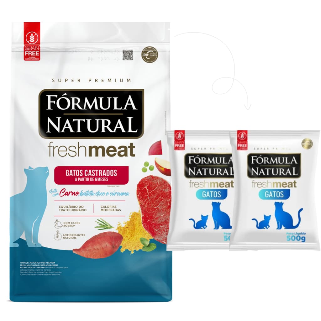 Ração Fórmula Nat. Fresh Meat Para Gatos Castrados Carne 1kg Pct Fracionado