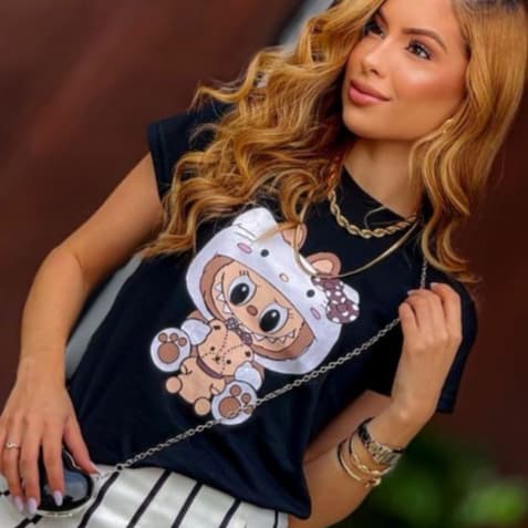 KIT 5  BLUSA BABY LOOK FEMININA PERSONAGEM 100% ALGODAO