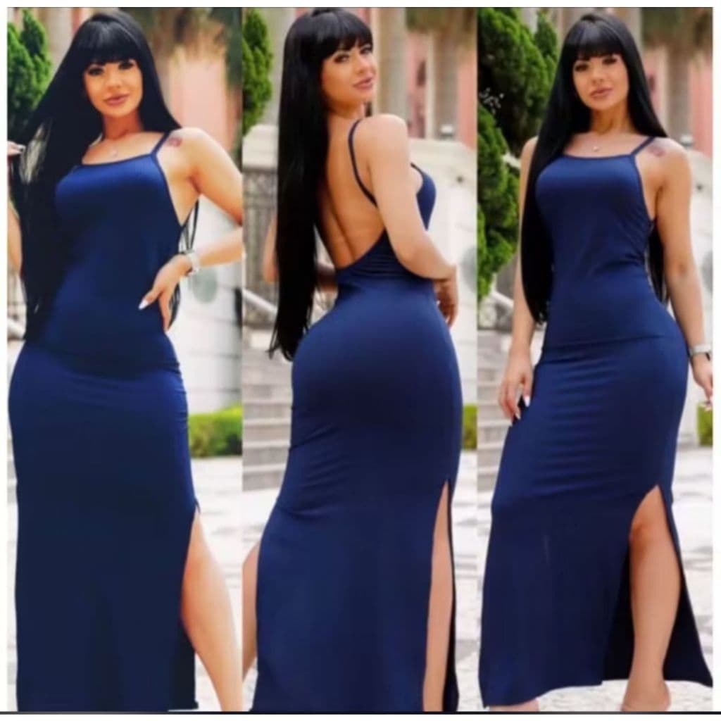 LONGO Vestido Feminino Com Bojo canelado longo Alcinha Decote Costa Nua fenda Lateral Várias Cores e tamanhos casual