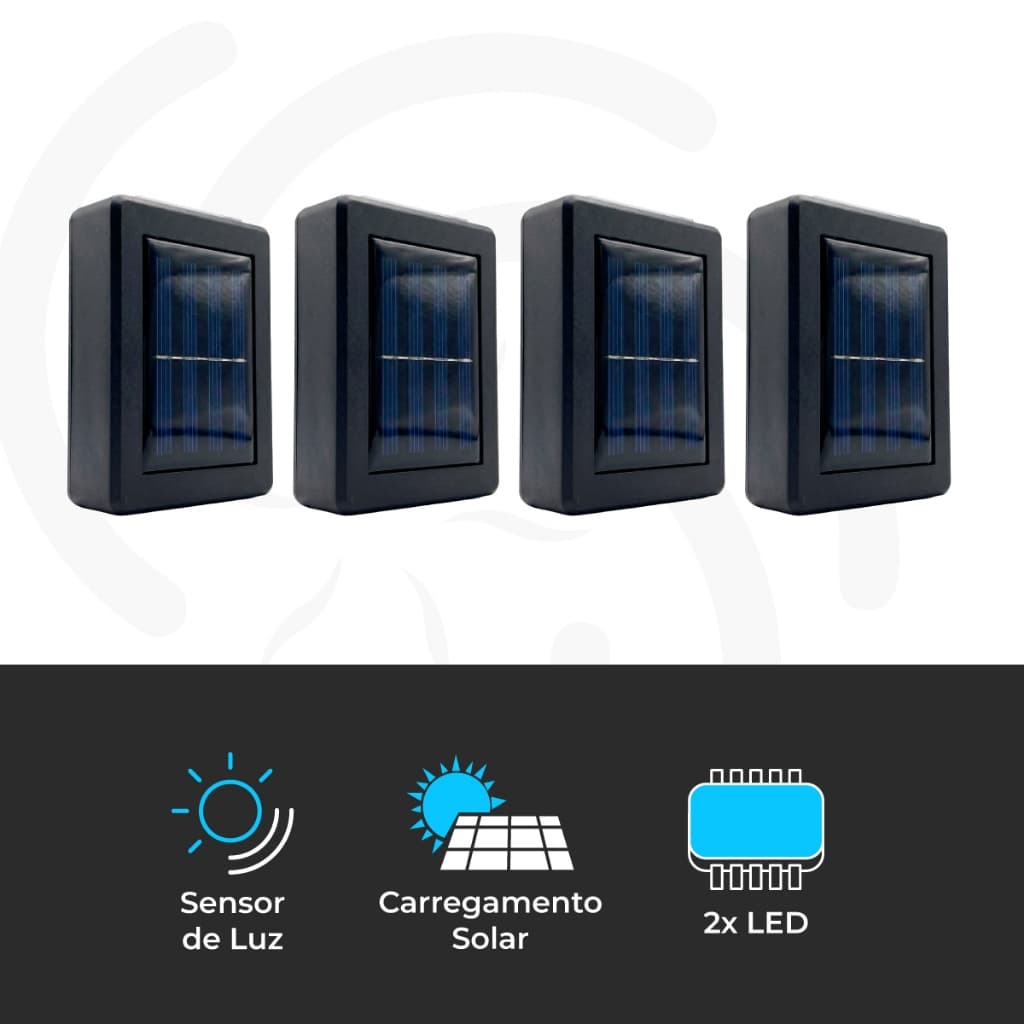 Kit 4 Luminarias Arandela Solar LED Jardim Fachada Parede Externa Automática