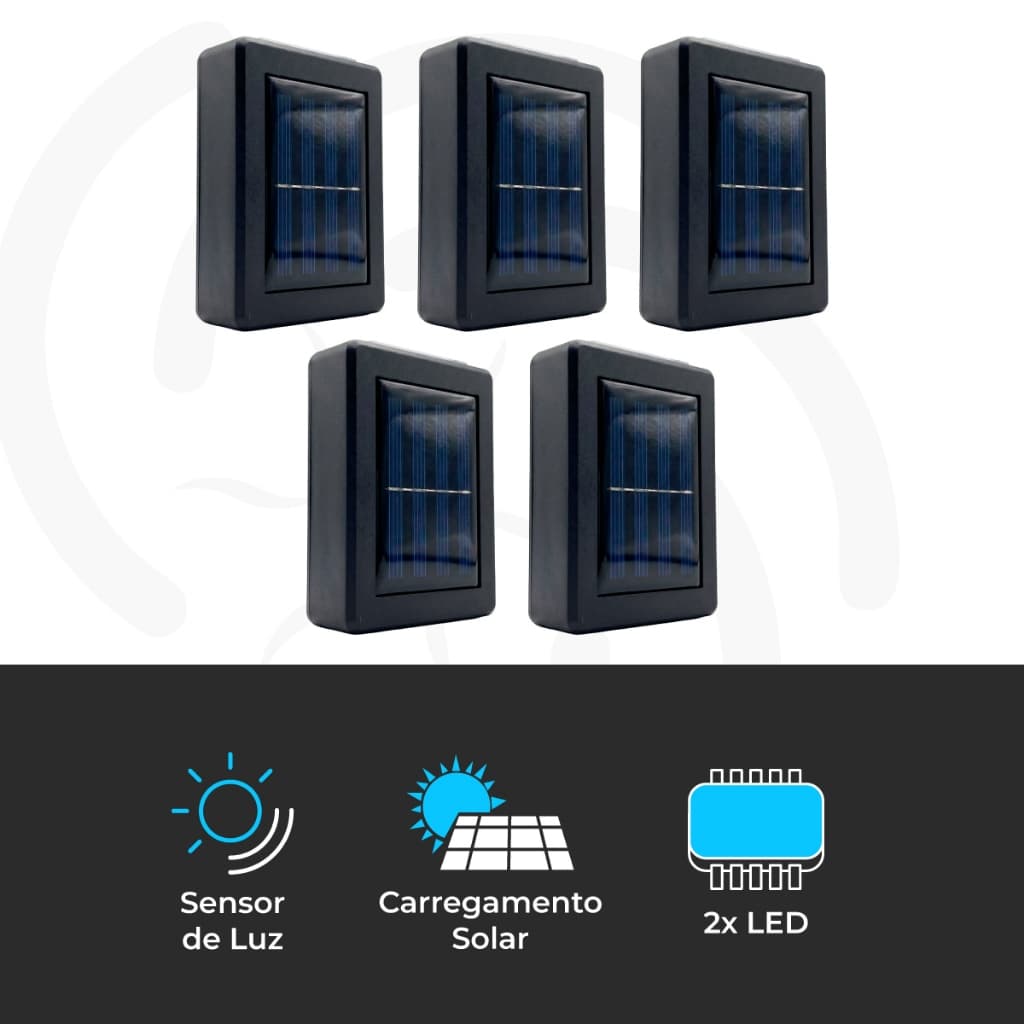Kit 5 Luminarias Arandela Solar LED Jardim Fachada Parede Externa Automática