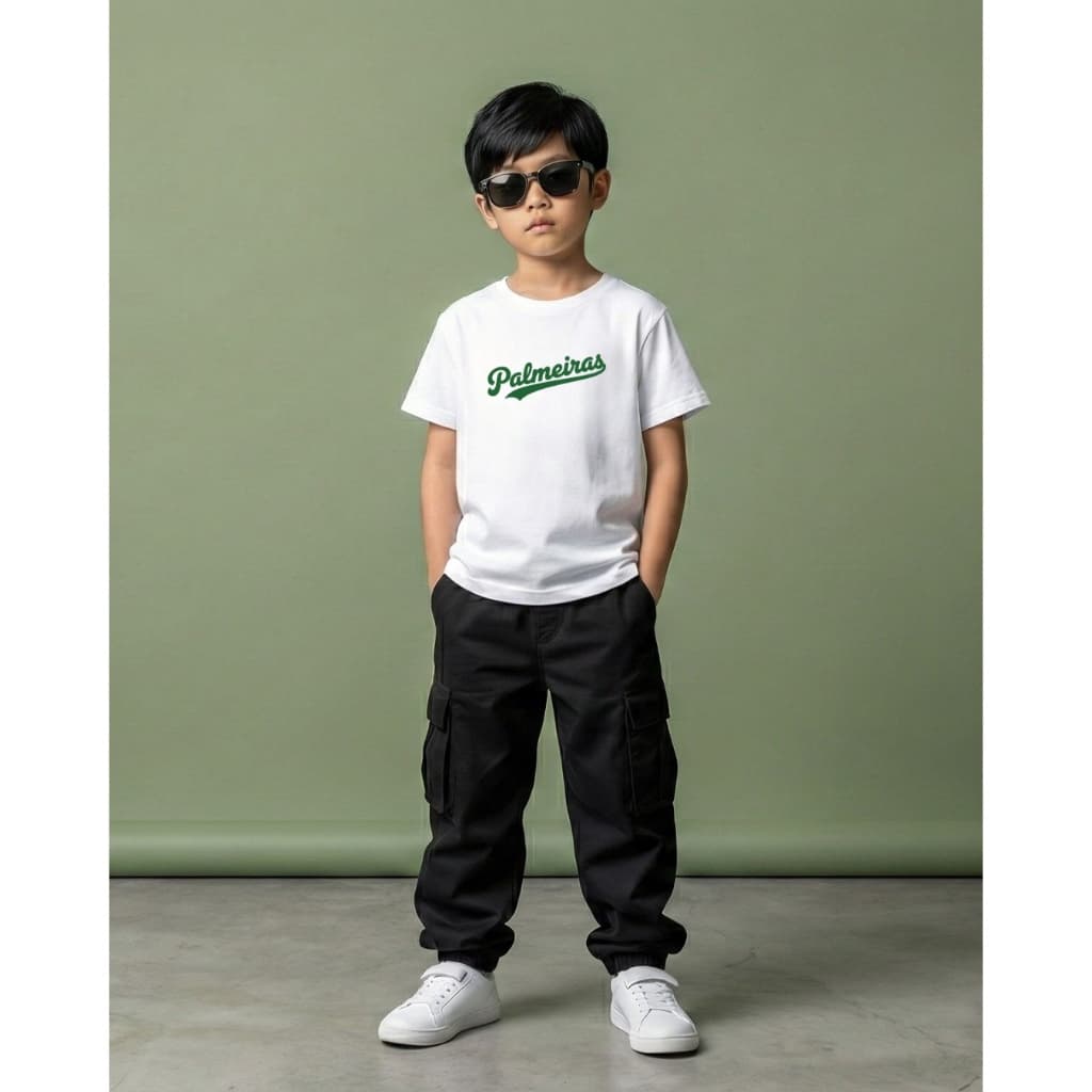 Camiseta Infantil Estampa Dá-lhe Porco Palmeiras Torcedor Estampa Frente e Verso
