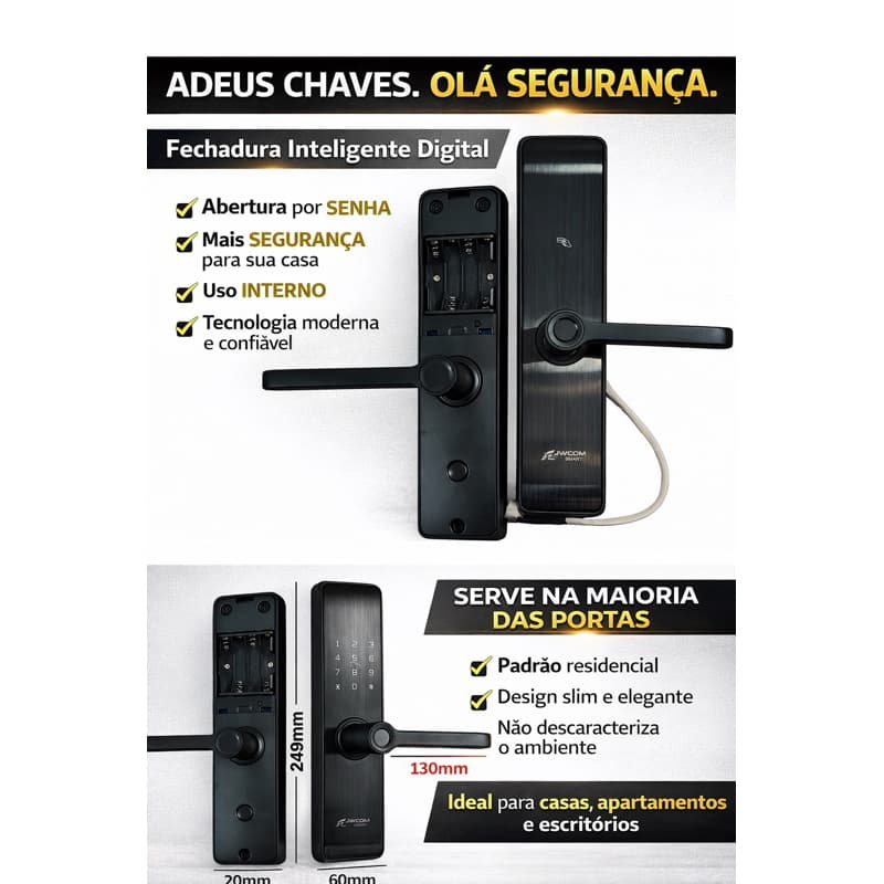 FECHADURA ELETRÔNICA JWCOM WIFI TUYA BIOMÉTRICA SENHA TAG CHAVE ABERTURA REMOTA COM NOTIFICAÇÃO REAL