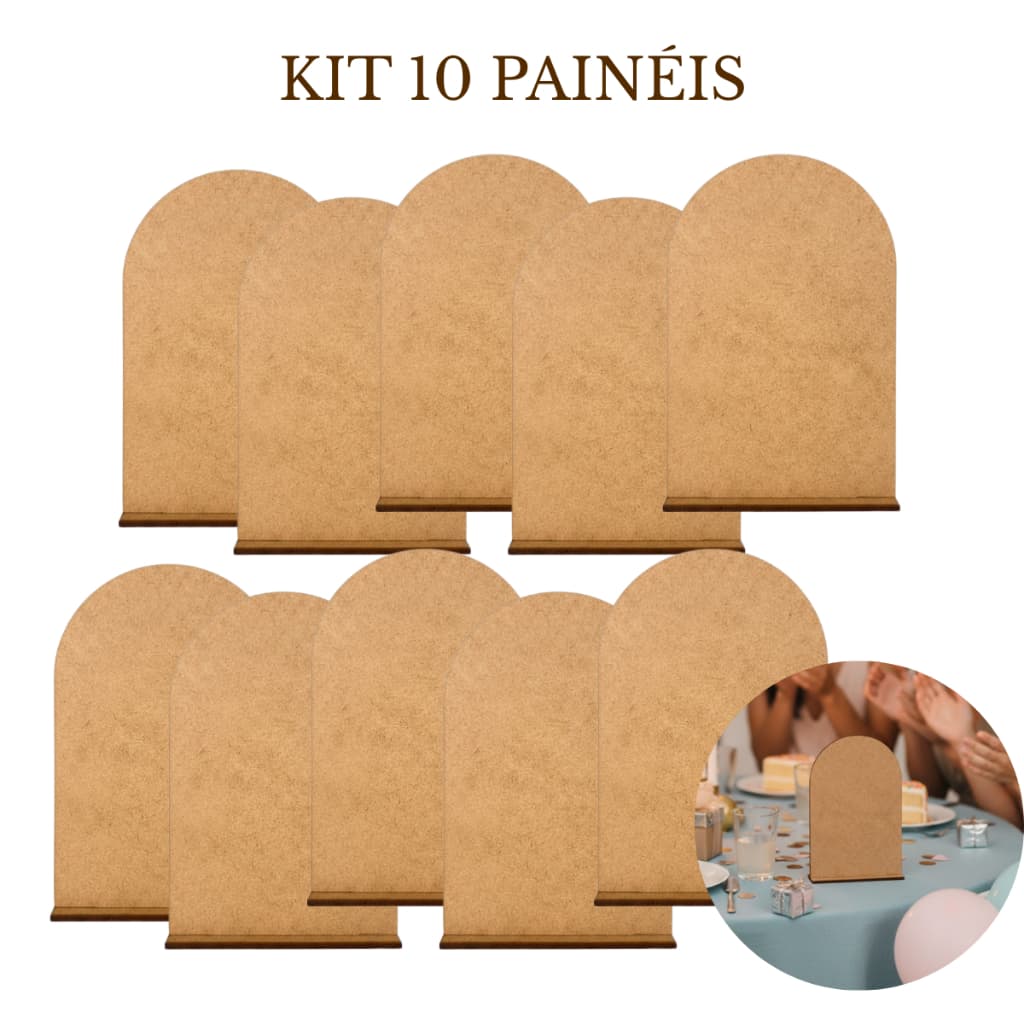 Kit 10 Mini Painéis Decorativos MDF Cru 3mm com Base para Festas e Artes