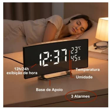 Relogio digital Tecnologia inteligente Despertador data e temperatura