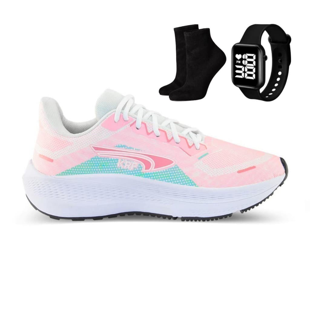 Kit Tênis Feminino Esportivo + Relógio Digital + Meias Confortáveis