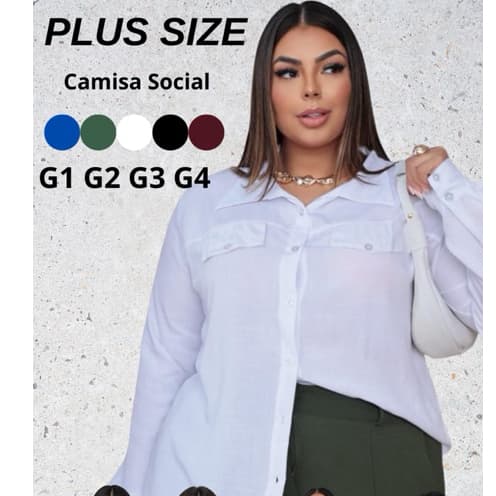 Camisa Social Plus Size Feminina Elegante Trabalho Escritório G1 G2 G3 G4