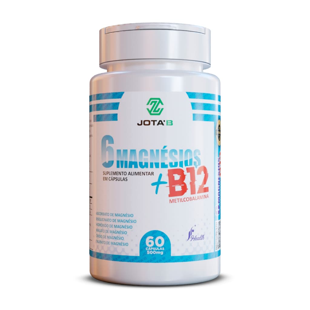 Suplemento Alimentar de 6 Magnésios + Vitamina B12 (metilcobalamina) Cápsulas 500mg - Jota'B