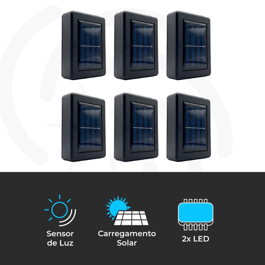 Kit 6 Luminarias Arandela Solar LED Jardim Fachada Parede Externa Automática
