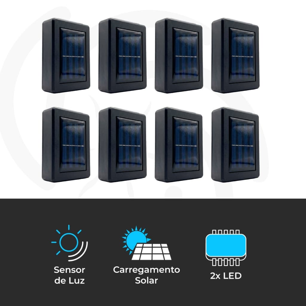 Kit 8 Luminarias Arandela Solar LED Jardim Fachada Parede Externa Automática