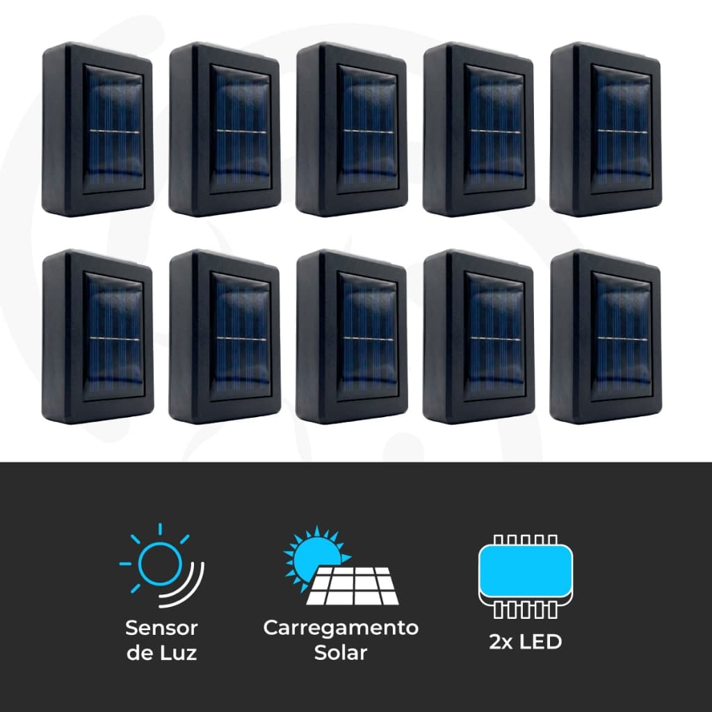 Kit 10 Luminarias Arandela Solar LED Jardim Fachada Parede Externa Automática