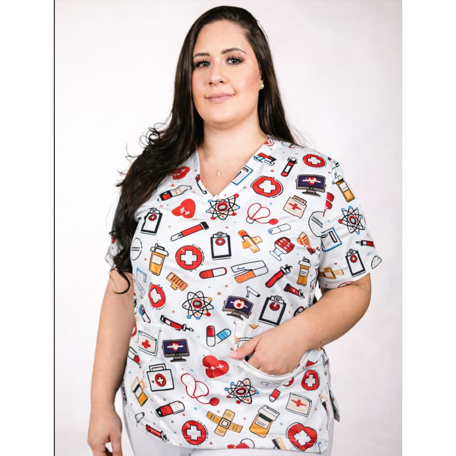 Scrub - Bata Pijama Cirúrgico Estampado Enfermagem - SOMENTE A BLUSA
