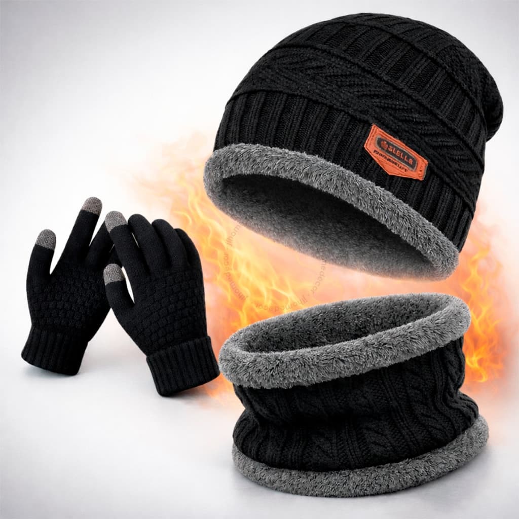 Kit Inverno Completo Luva Touch + Touca Forrada + Protetor De Pescoço Cachecol Térmico Unissex Frio