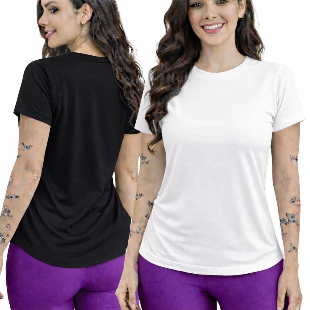 Kit 2 Blusas Dry Fit Feminina Lisa – Camiseta Fitness Leve Respirável para Academia