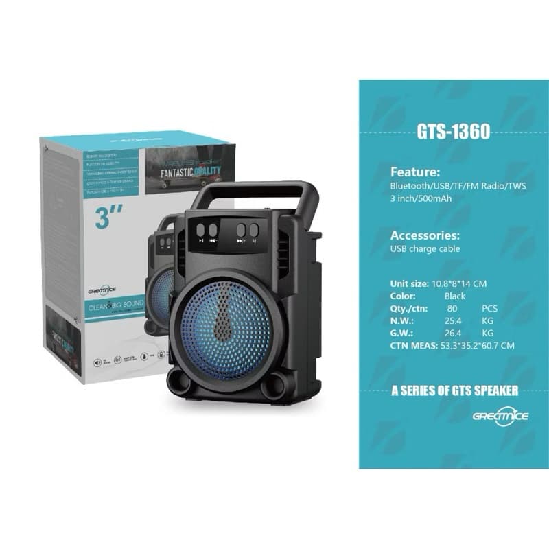 Caixa De Som RGB Gts-1360 Usb Cartão SD Rádio FM