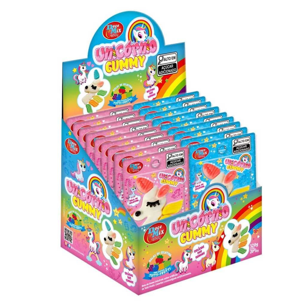 BALA GELATINA UNICORNIO GUMMY  16G DISPLAY C/ 20 UNIDADES  SABOR TUTTI  FRUTTI