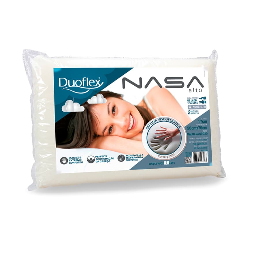 Travesseiros Duoflex Nasa Alto 50x70x17 Capa Em Algodão Cor Branco
