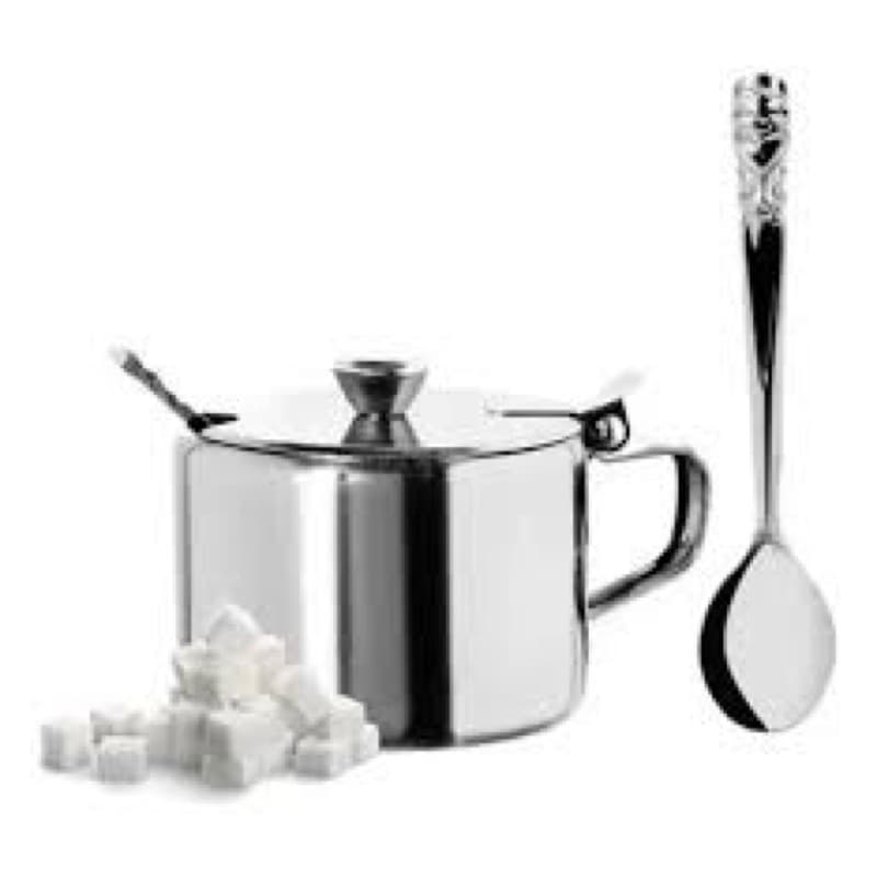Açucareiro Vintage Antigo Com Tampa e Colher Aço Inox Inoxidavel Resistente Decorativo Mesa Posta