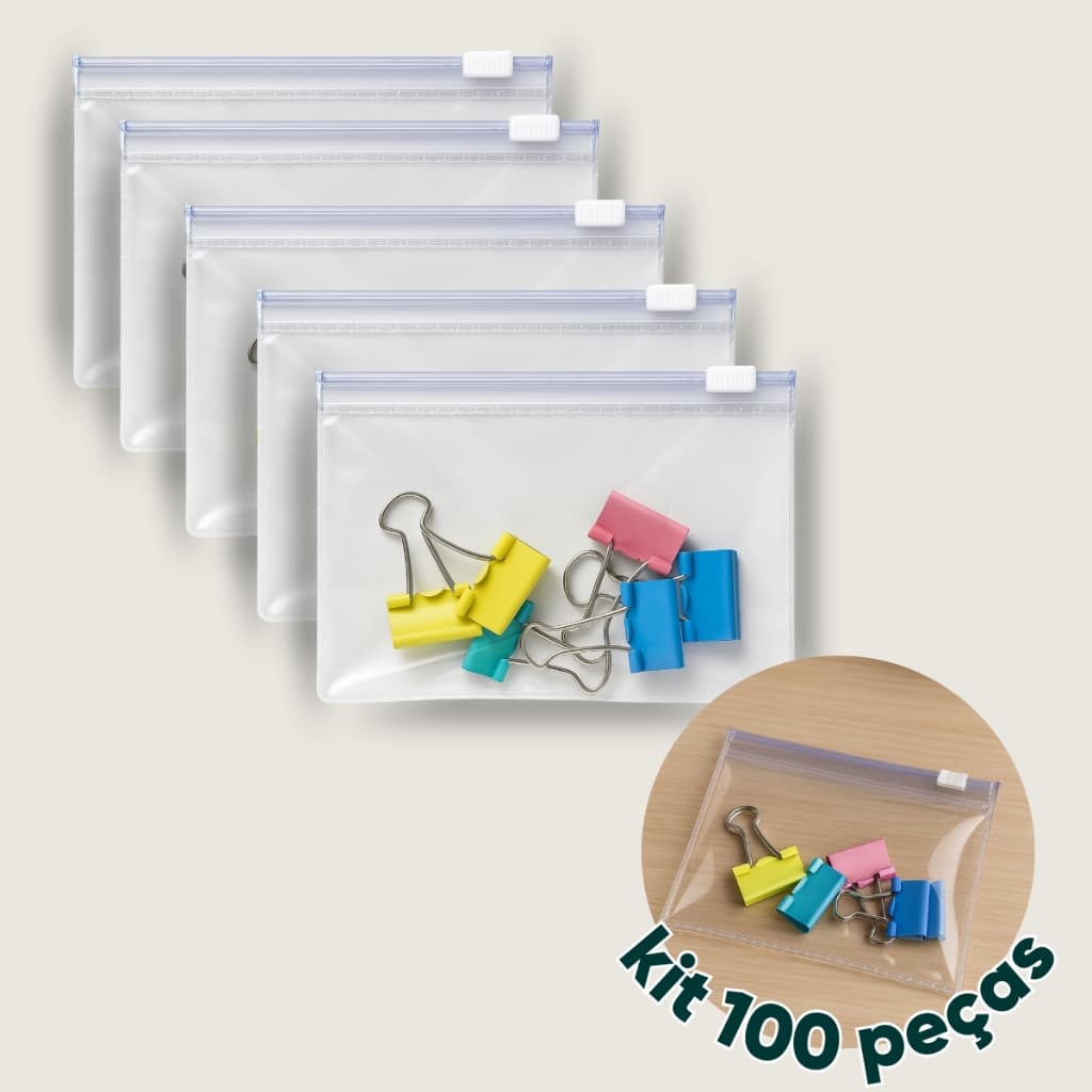Kit 100 Pasta Zip Zap Organizadora Multiuso Estojo Pp 11x8