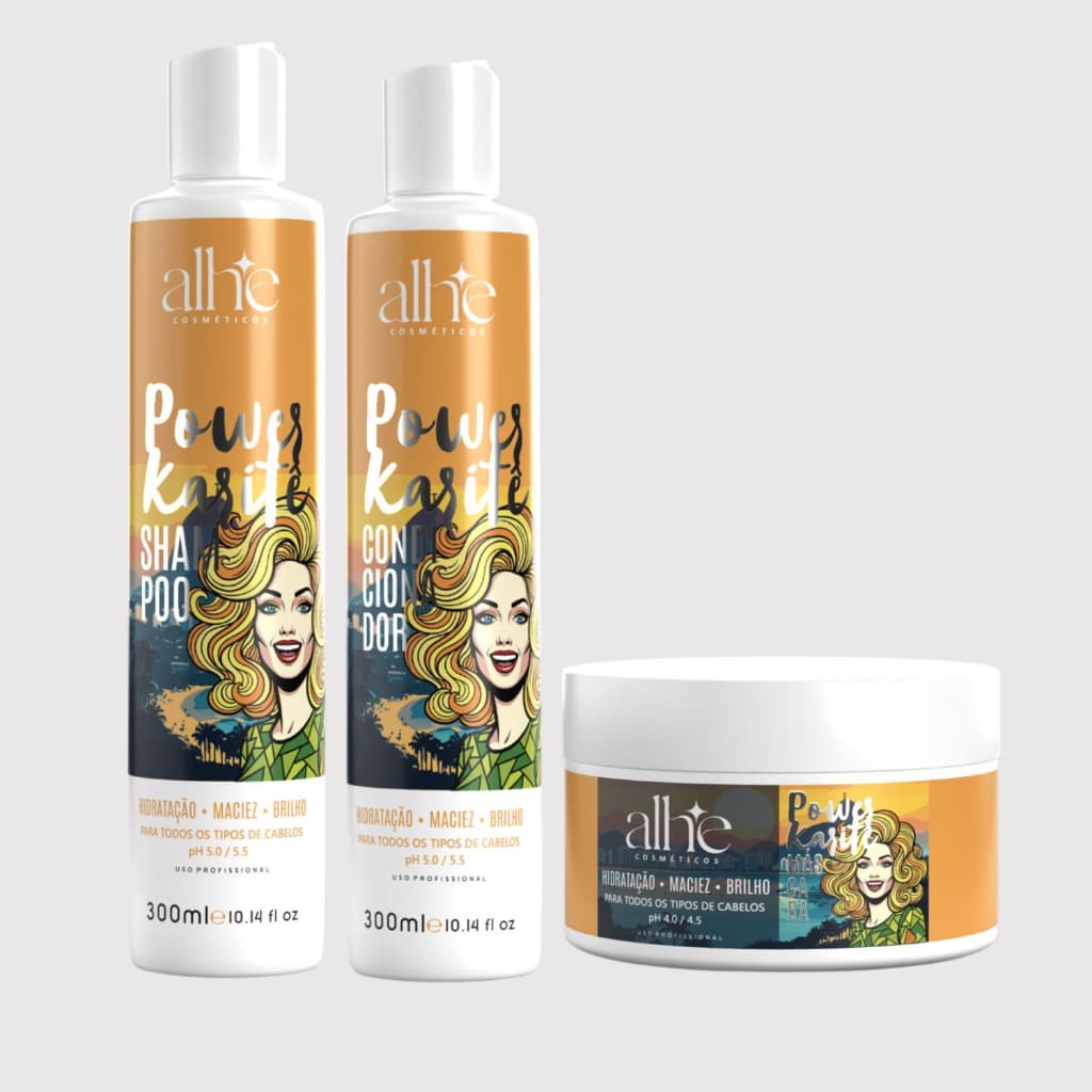 Kit Hidratação Karité Power Alhe Cosméticos 300gr cabelos ressecados e danificado 3 itens