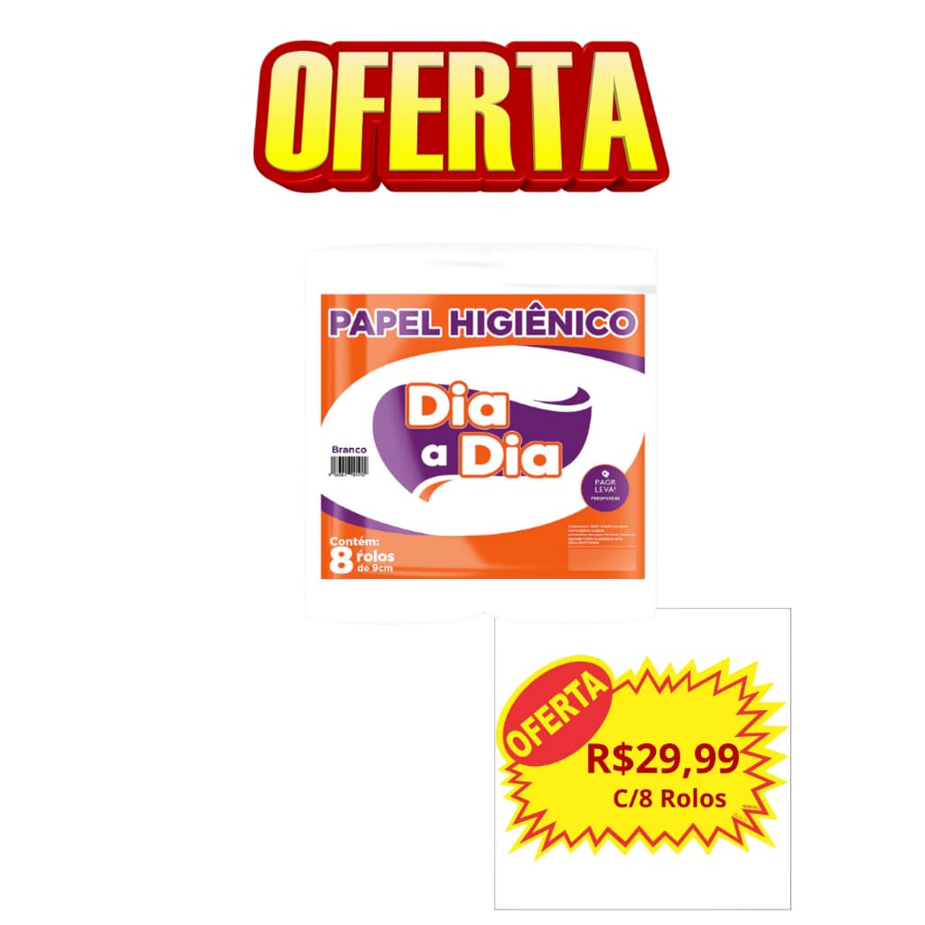 Papel Higiênico Institucional 8 Rolos 9cm Com 1,5Kg Dia a Dia