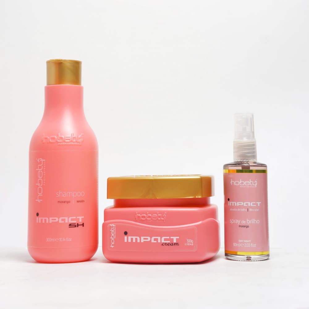 Kit Hidratação Impact Hobety Shampoo 300ml Máscara 300g Spray Brilho 60ml