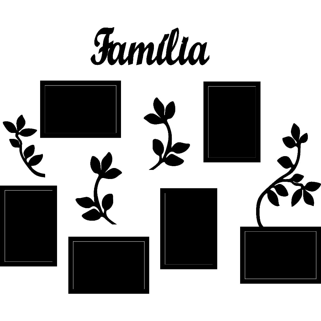 Painel de Fotos Decorativo Família com Ramos – Porta Retratos de Parede Mdf Preto