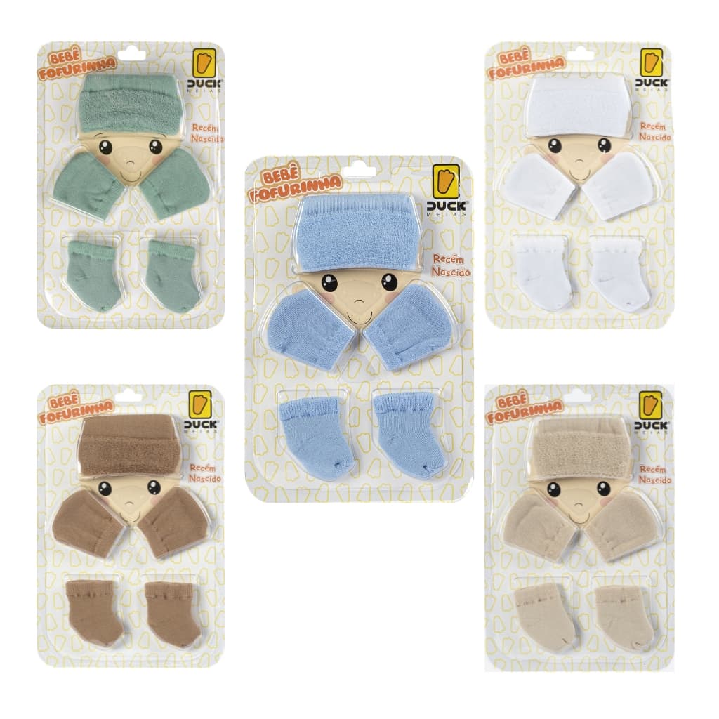 5 Kit Touca Luva e Meia Saida da Maternidade Menino Kit Touca e Luva Bebe Duck