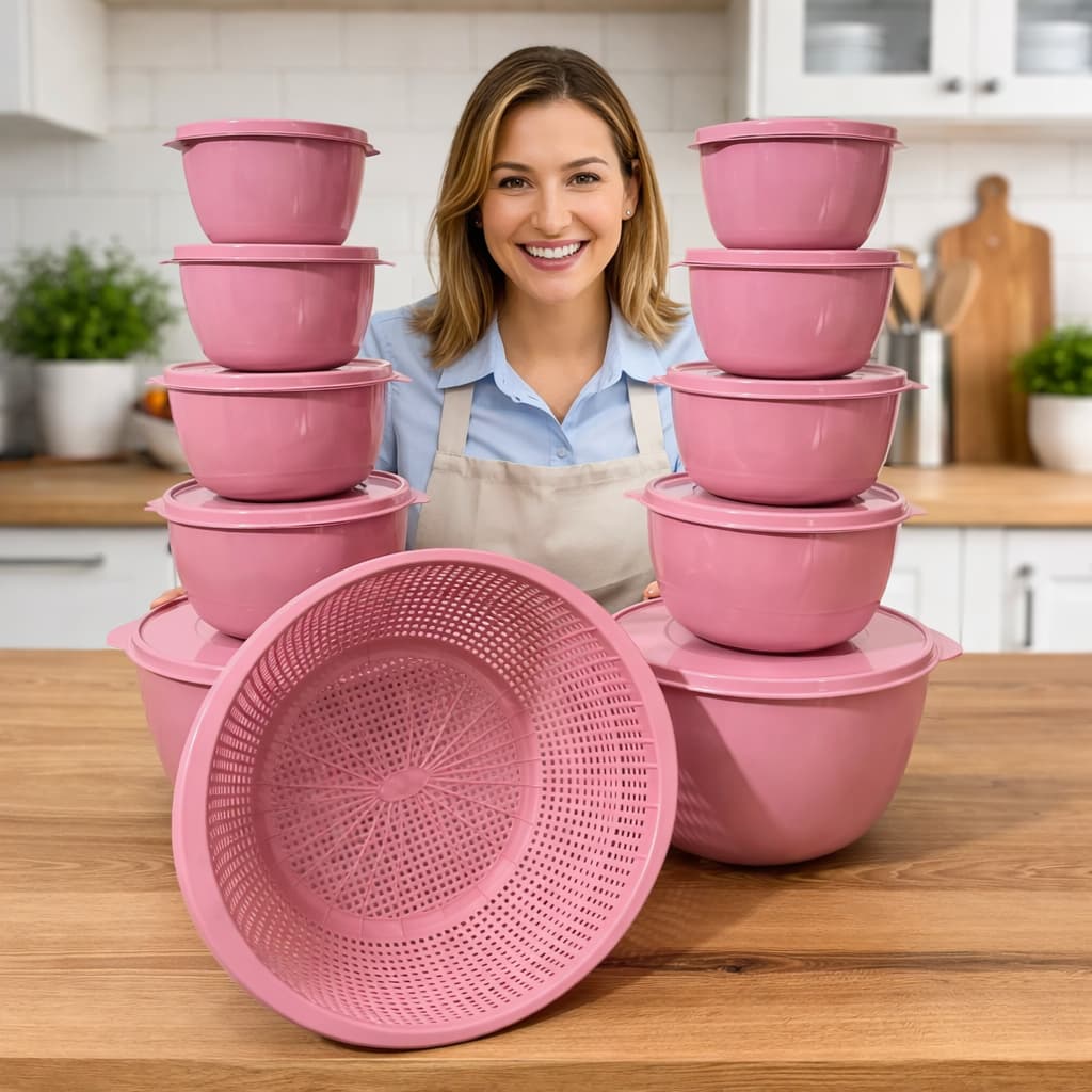 Kit 10 Bowl vários tamanhos + Escorredor lava tudo verde menta minimalista