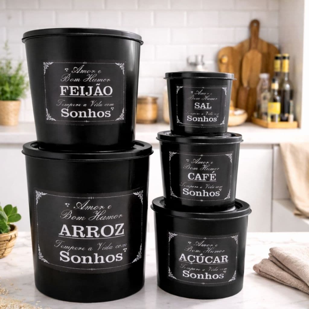 Kit Mantimentos 5 Potes Organizadores Sonhos Herméticos Armazenamentos Alimentos Cozinha Casa