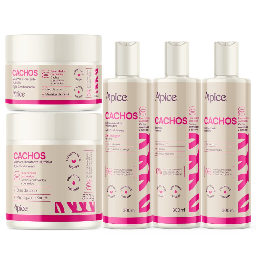 Apice Cachos Nutritivo Shampoo Condicionador Gelatina Ativadora Umidificadora Máscara Hidratação