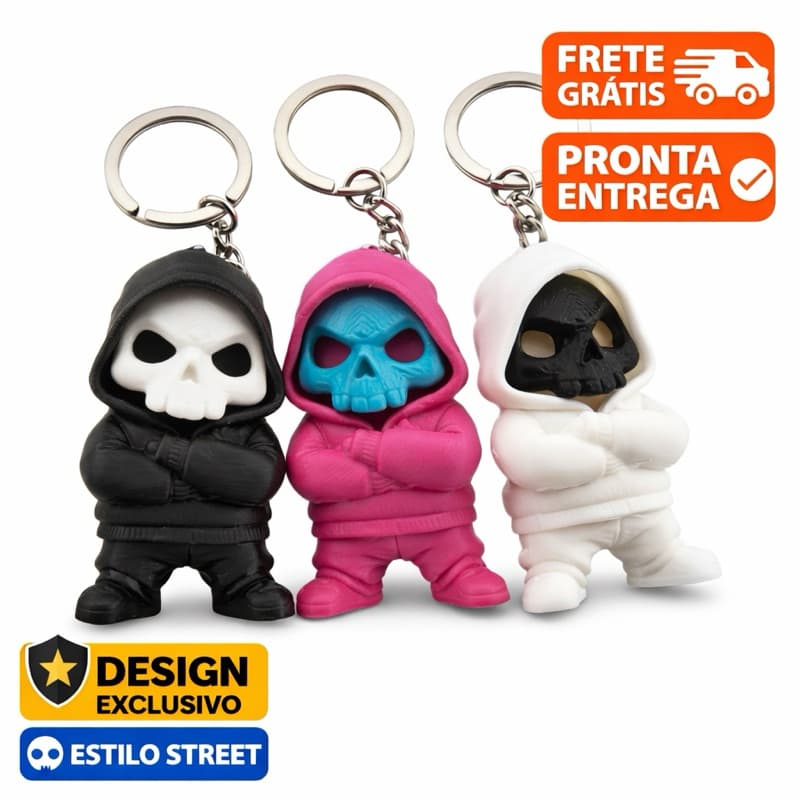 Chaveiro Caveira Hood 3D – Estilo Street – Resistente – Pronta Entrega