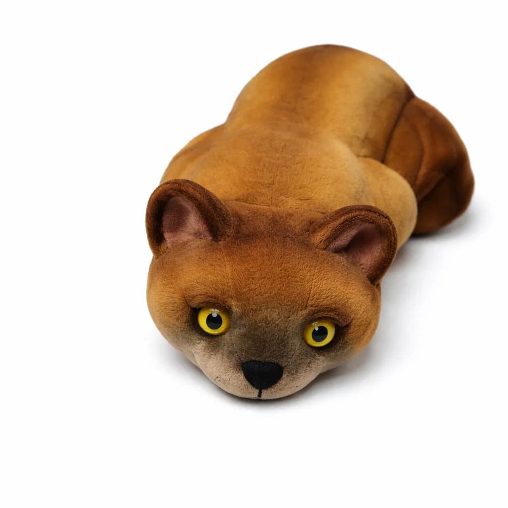 Escultura Decorativa Gato Deitado Em Gesso Flocado Realista Marrom-claro