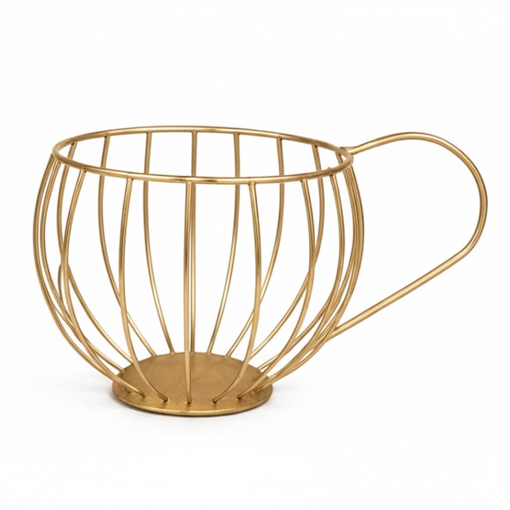 Porta Capsula de Café Dispenser em formato de Xícara Decorativa em Ferro Dourado