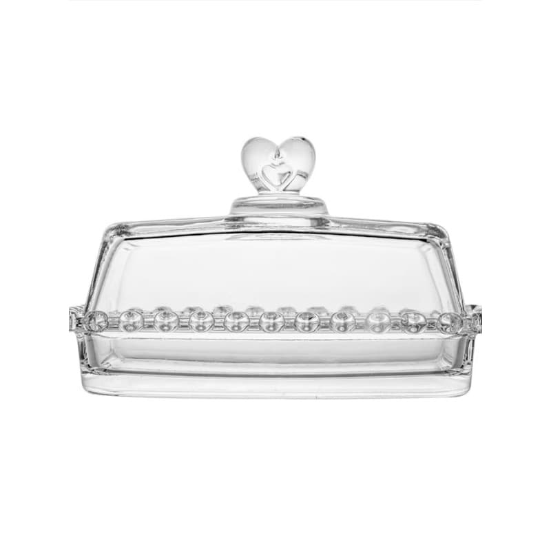Manteigueira de Cristal com Tampa Coração 17cm Lyor Grande – Porta Manteiga Elegante para Mesa Posta