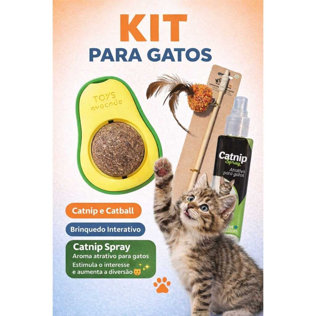 Brinquedo Para Gatos Kit Catnip Abacate + Varinha Pena Interação Pet Anti Tédio + Spray Catnip
