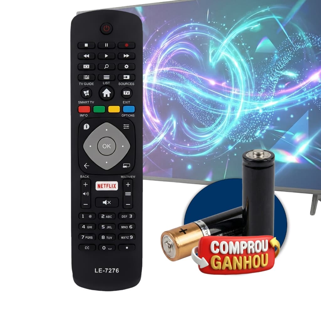 Controle Remoto Compatível Tv Philips Smart Lcd Led Tecla Netflix 43pfg5102/78 50pug7406/78 55pug7406/78