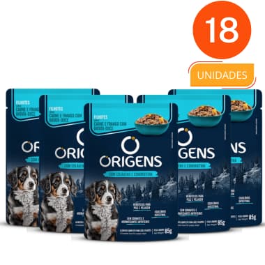 CAIXA 18 UNIDADES - SACHE ORIGENS CARNE E FRANGO  - FILHOTES