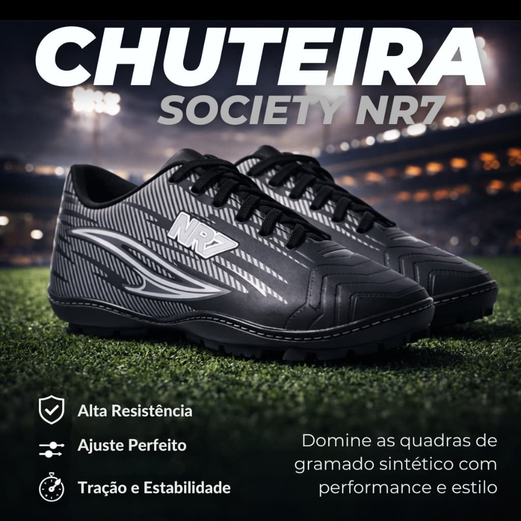 Chuteira Society Leve e Confortavel Ideal Para Dribles Rapidos e Arrancadas no Campo Sintético