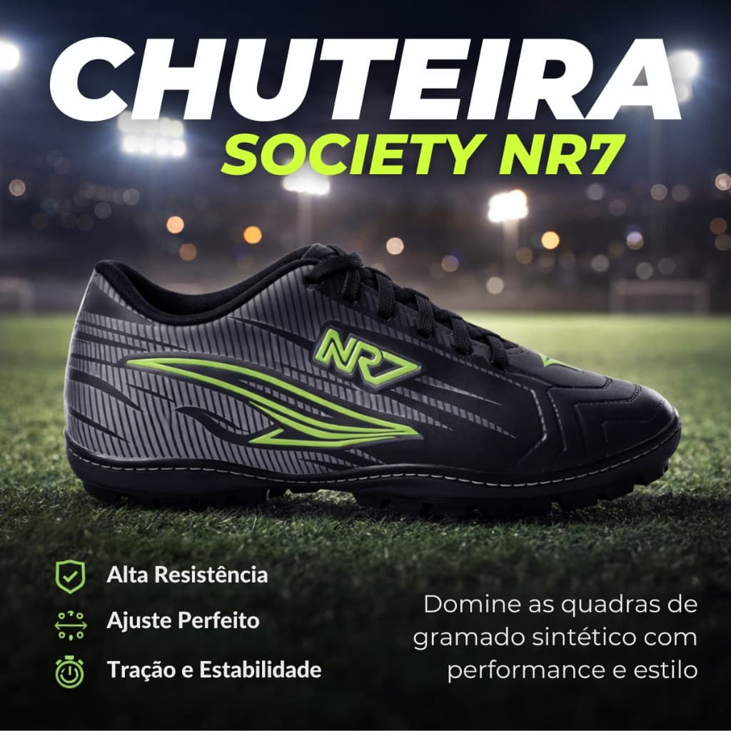 Chuteira Society Com Solado Cravejado e Ajuste Anatômico Para Melhor Desempenho no Jogo