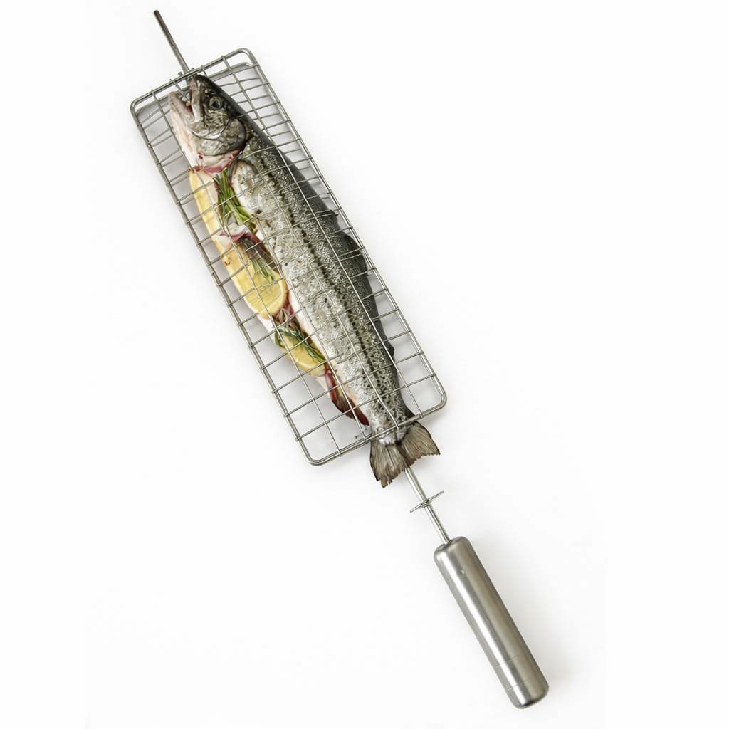 Espeto Grelha Inox Para Frango / Peixe / Linguiça / Coração Grill Giratório KG