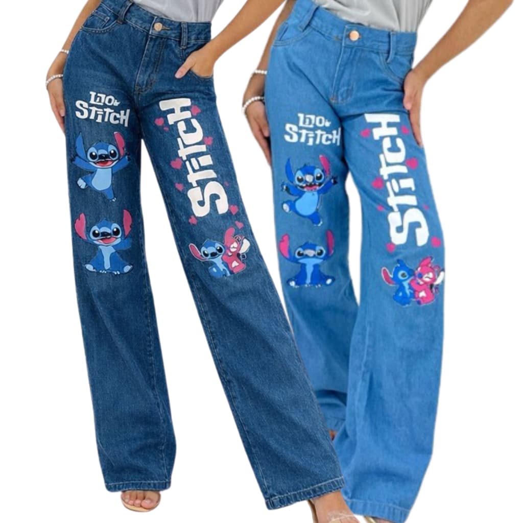 Calça Jeans Wide Leg Stitch Juvenil Premium Feminina Moda Kids Estilo Gringa Calça para Meninas