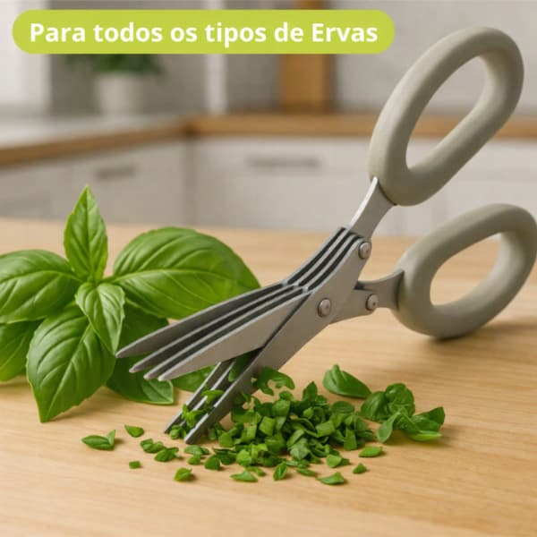 Tesoura para picar ervas cebolinha cheiro verde hortelã - Aço inox de alta resistência