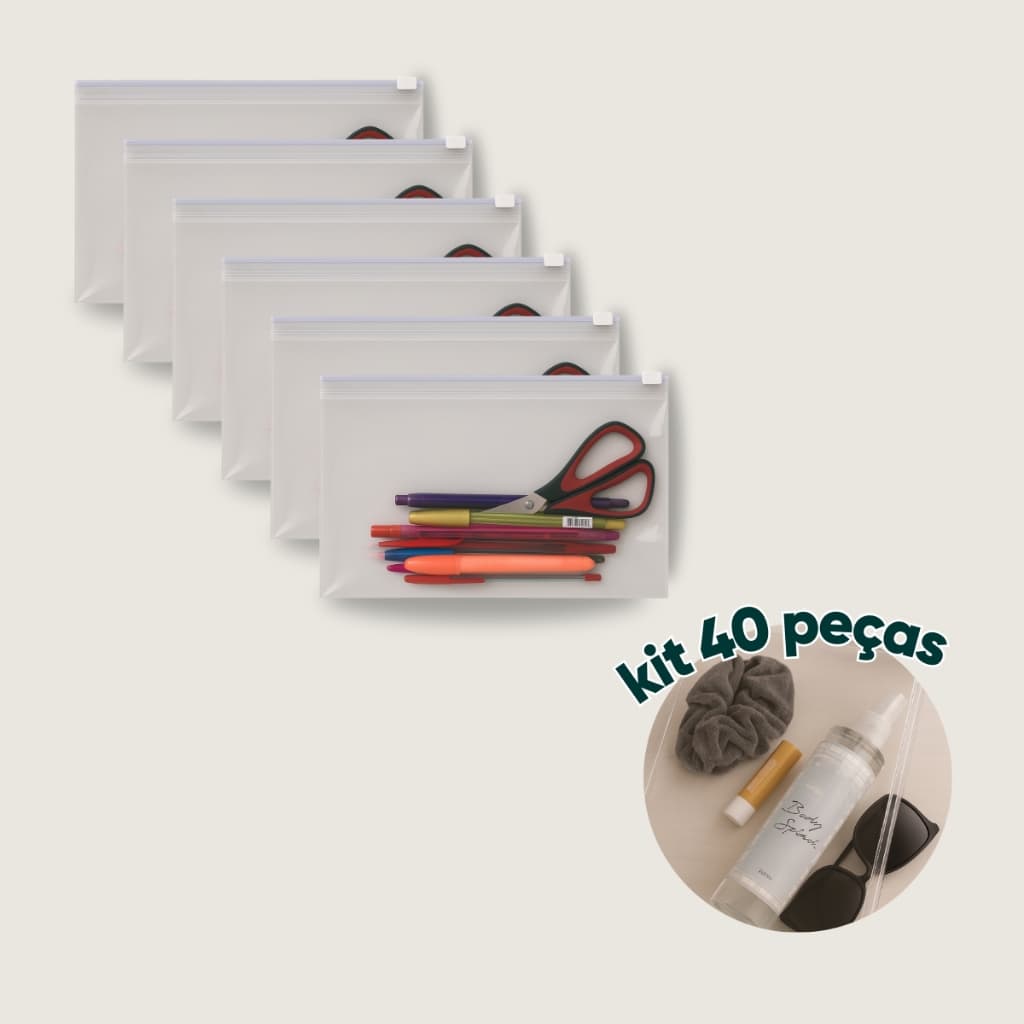 Kit 40 Pasta Zip Zap Organizadora Multiuso Estojo A5 M 26x18
