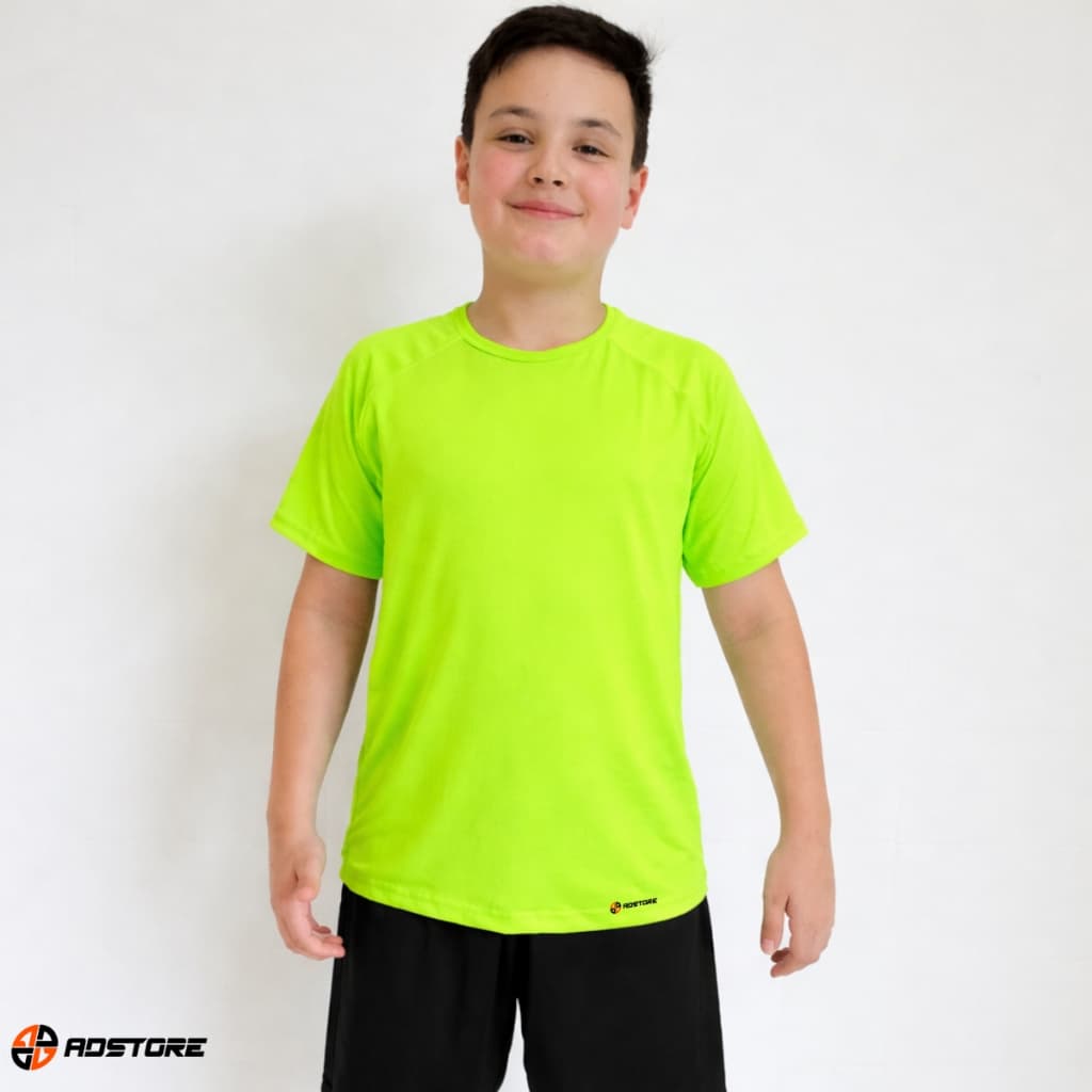 Camiseta Infantil Verde Neon Proteção UV Manga Curta Esportiva Escolar Verão