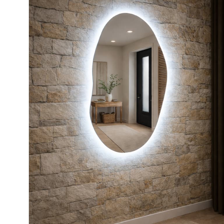 Espelho com Led Grande Orgânico Lapidado 90x60 com Led Bivolt Luxo