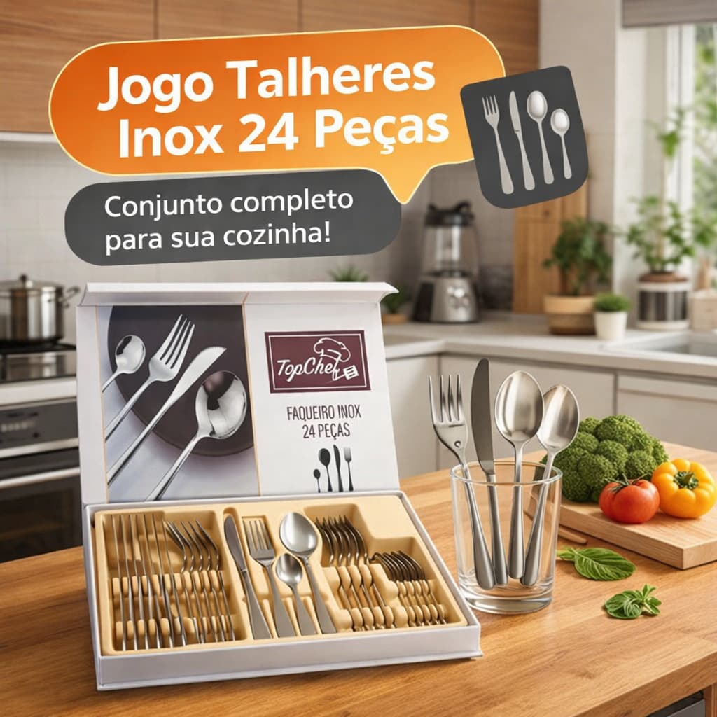 Jogo Talheres Inox 24 Pecas Design Resistente Conjunto Completo Mesa