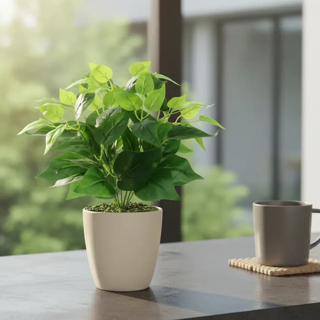 Arranjo De Planta Artificial Folhagem Verde Para Decoração Com Vaso Branco