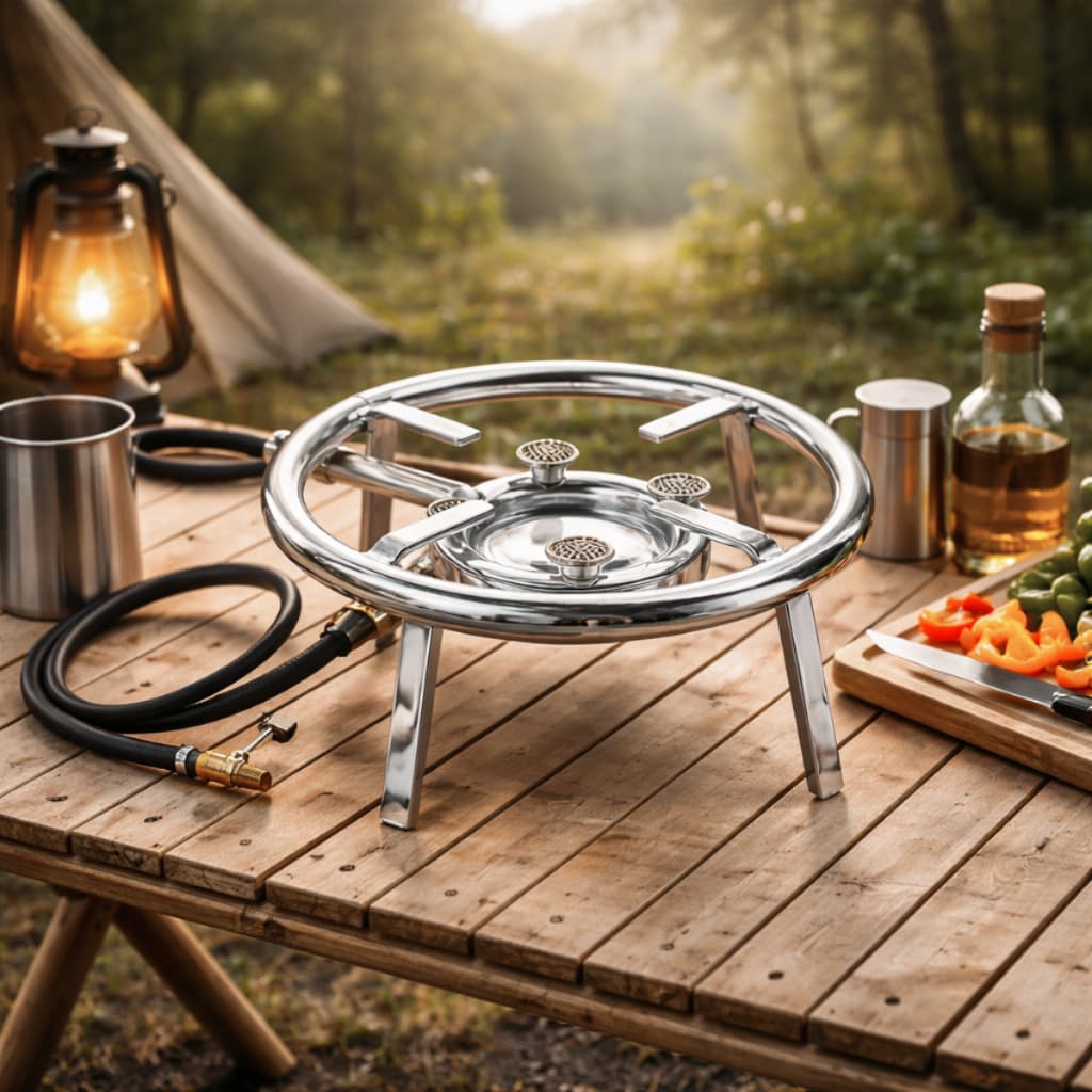 Fogareiro Para Camping 4 Caulins A Gás Alta Pressão Cromado Rosca Grossa
